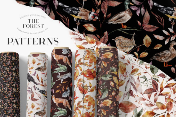 Autumn Watercolor Seamless Patterns JPEG