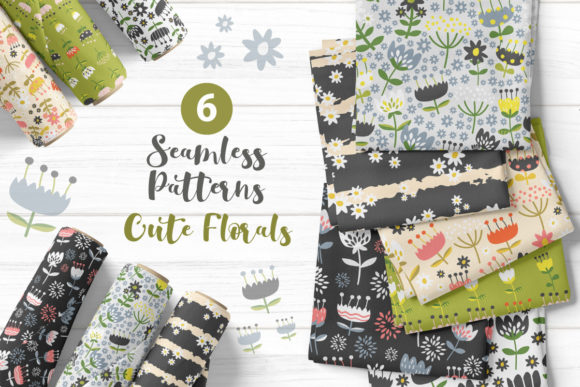 Cherish the Beauty of Cheerful Flowers Seamless Pattern Set