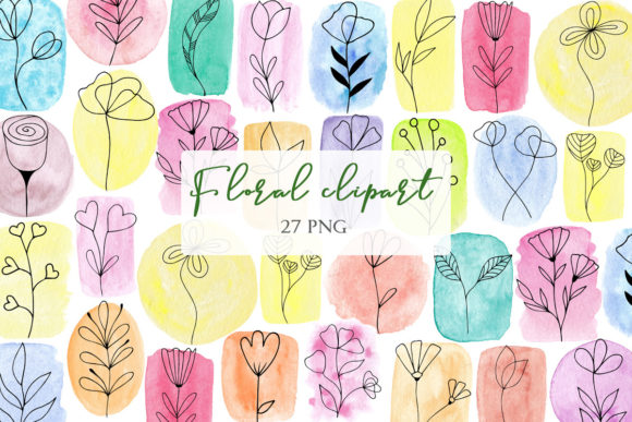 Floral Clipart on Watercolor Background
